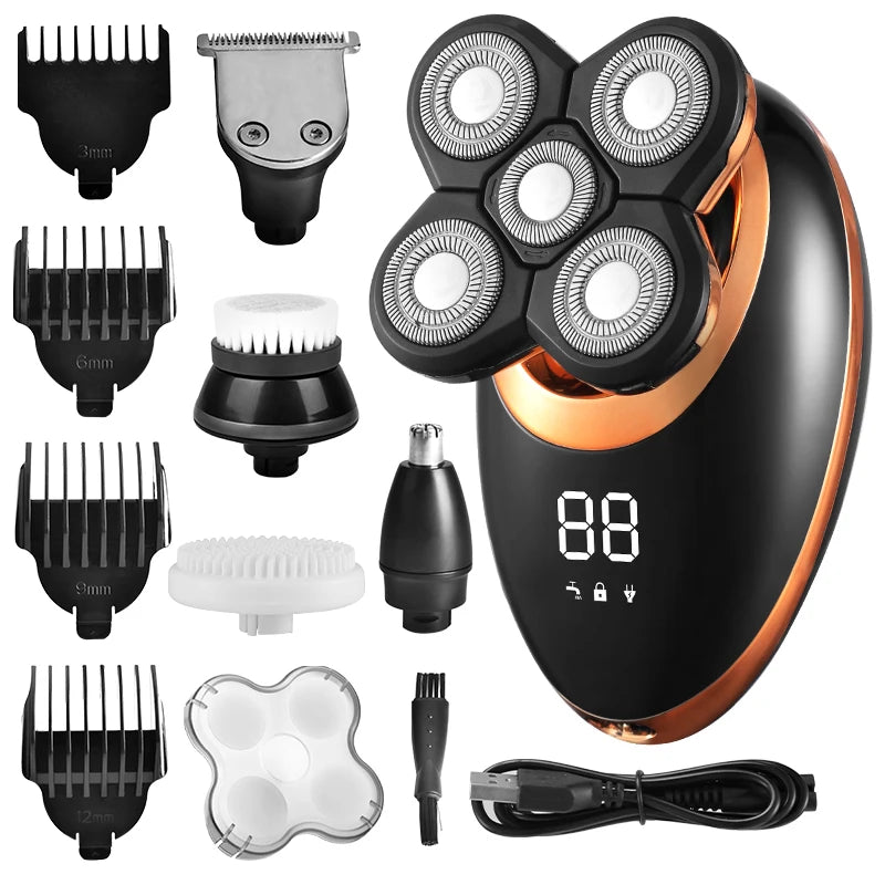 IPX7 Waterproof Electric Shaver – Rechargeable Beard Trimmer & Bald Head Shaving Machine with LCD Display 🧔⚡