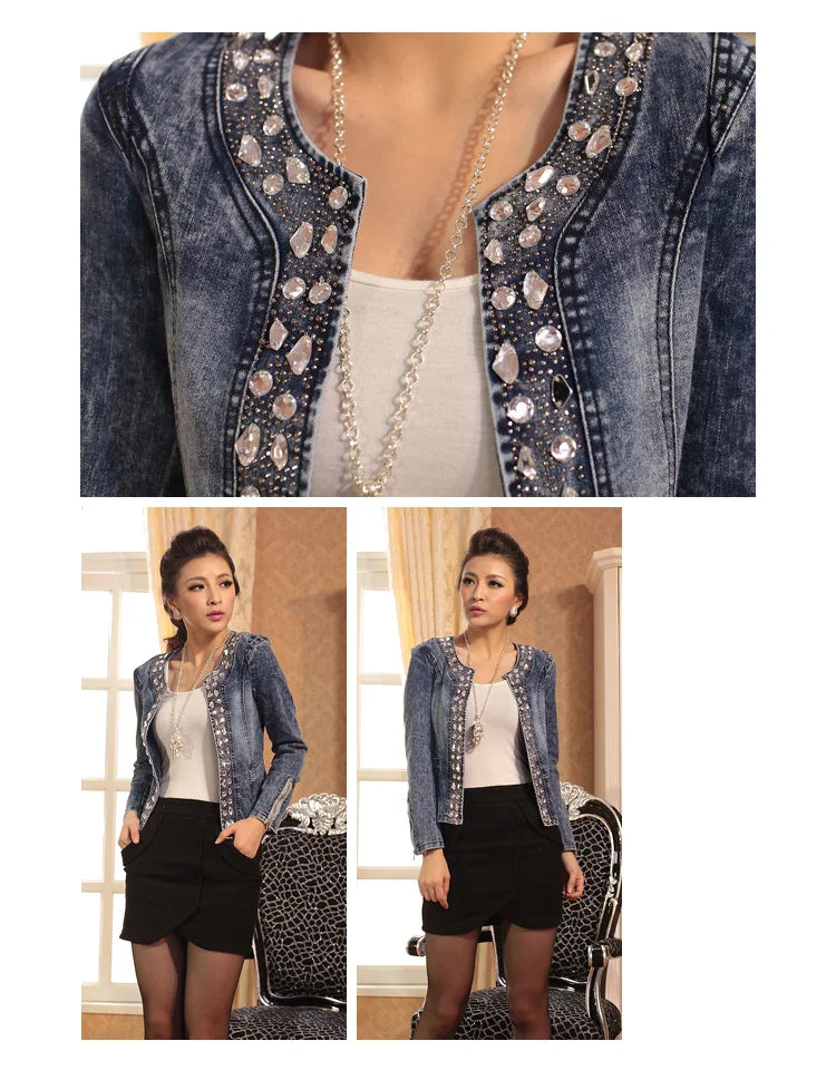 Denim Jacket with Sequins – Vintage Biker Style 🌟