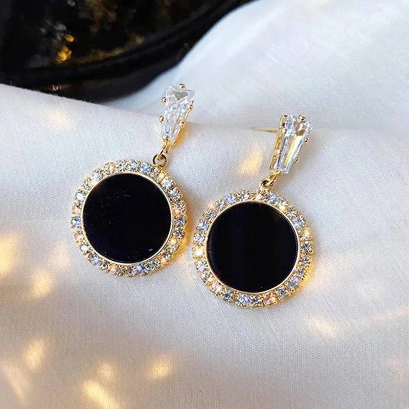 Shop All I Want e307yuan SHOP ALL I WANT Hot Korean Black Rhinestone Earrings ⚫💎 #FashionVersatility