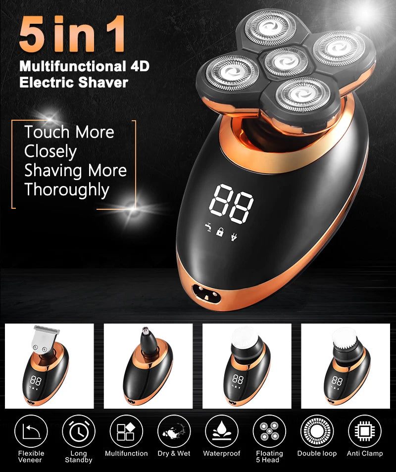 IPX7 Waterproof Electric Shaver – Rechargeable Beard Trimmer & Bald Head Shaving Machine with LCD Display 🧔⚡