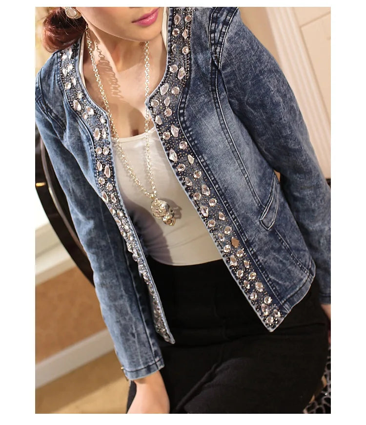 Denim Jacket with Sequins – Vintage Biker Style 🌟