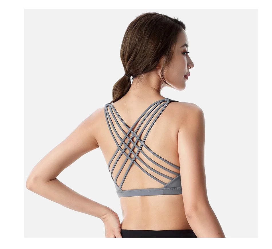 Push Up Sports Bra – Wirefree Padded Crisscross Crop Top for Gym & Yoga 💪✨