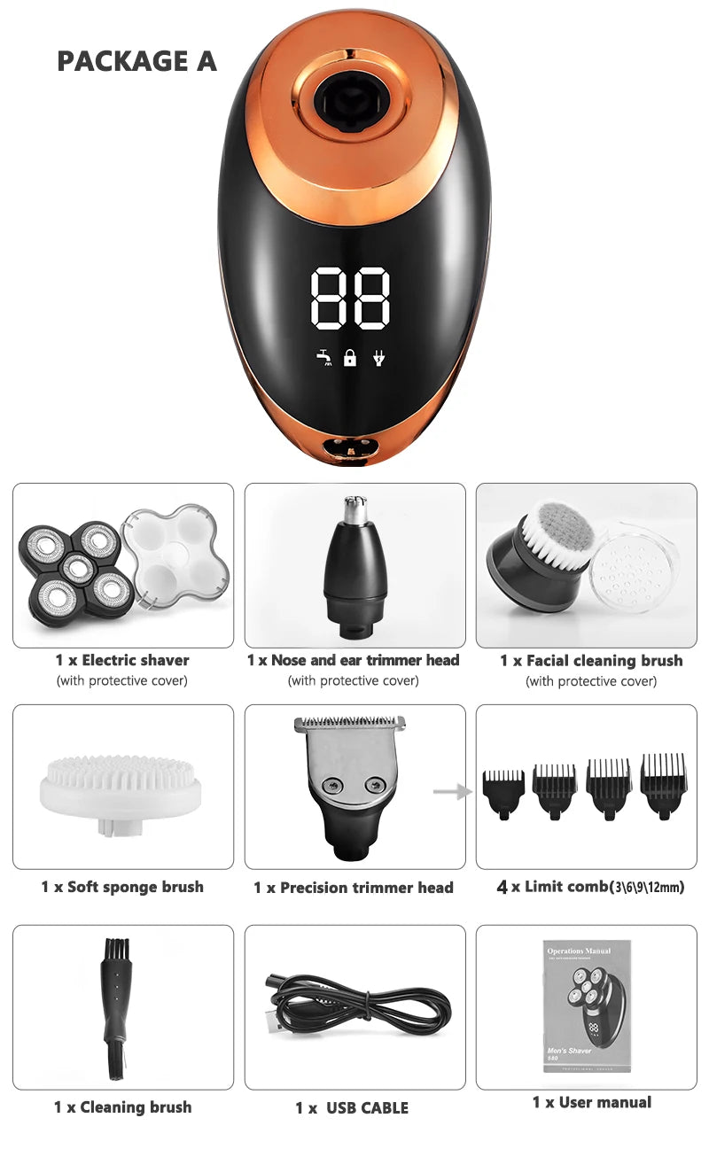 IPX7 Waterproof Electric Shaver – Rechargeable Beard Trimmer & Bald Head Shaving Machine with LCD Display 🧔⚡