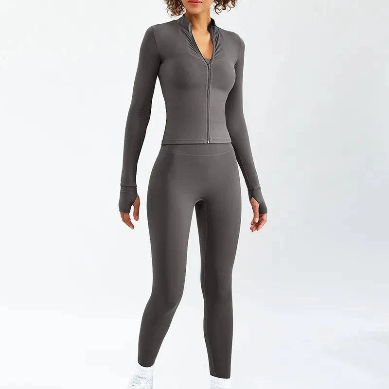 Shop All I Want Dark grey set / S SHOP ALL I WANT Newest Zipper Long Sleeve Yoga Set 🧘‍♀️💪 #Sportswear