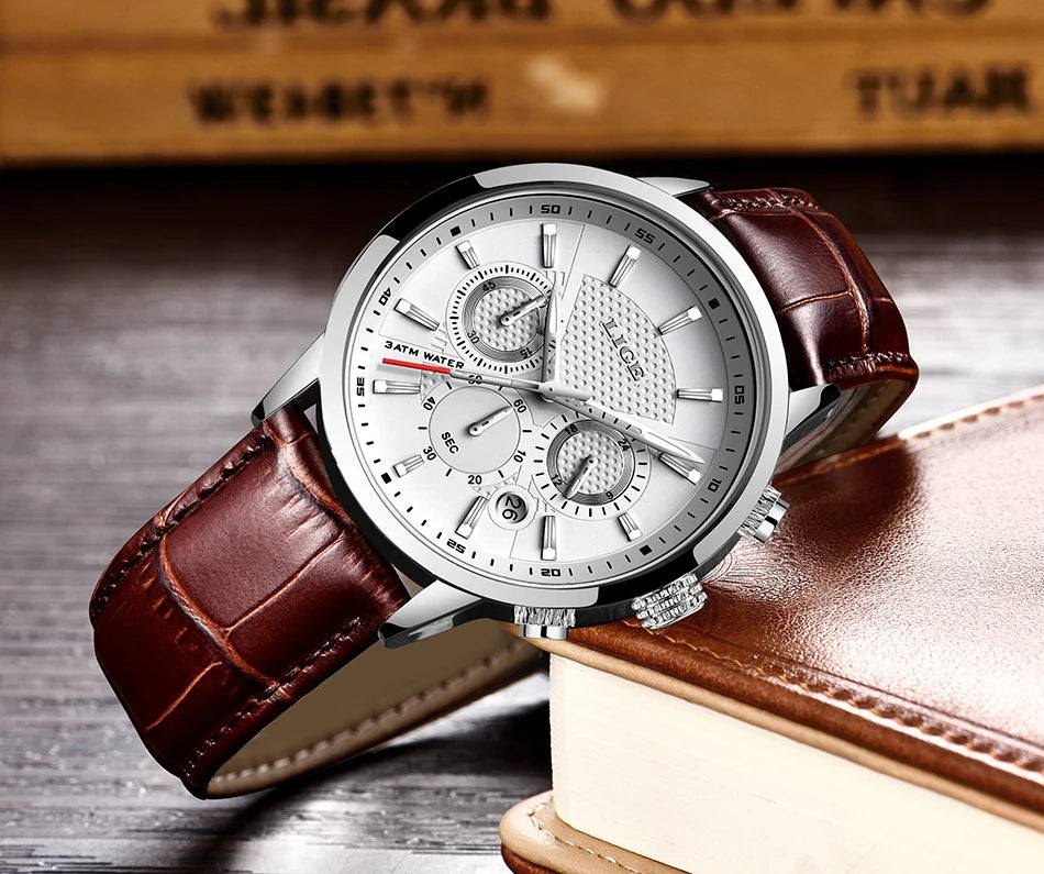 2025 LIGE Luxury Leather Watch for Men | Waterproof Casual Quartz ⌚