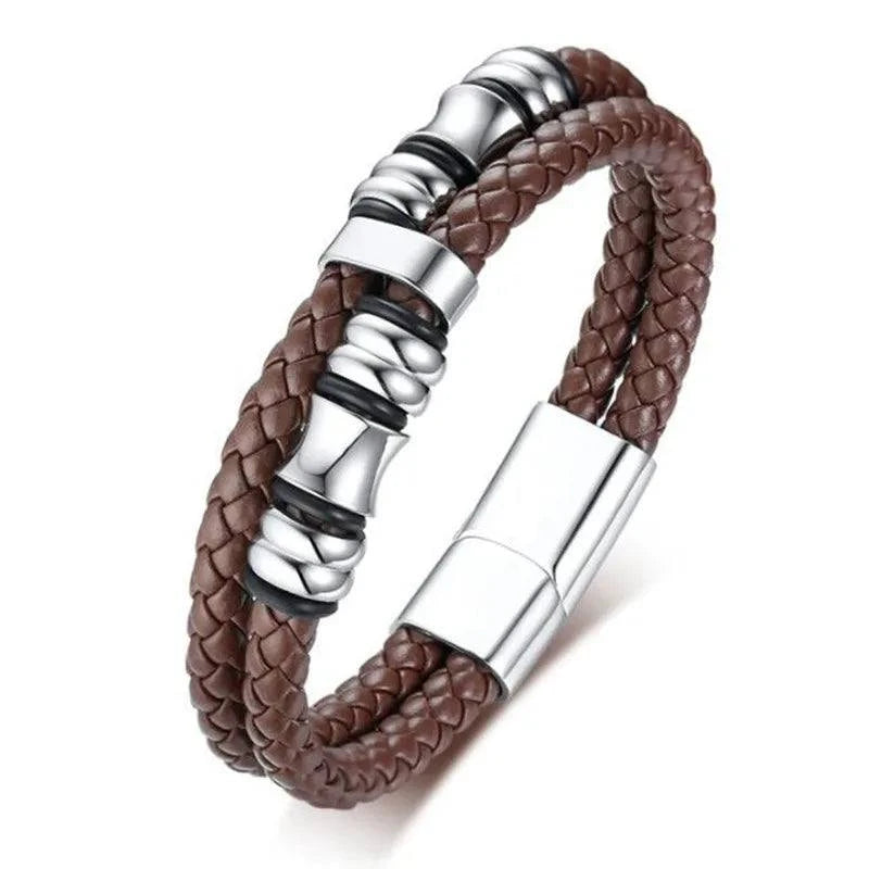 Shop All I Want C19005-Brown SHOP ALL I WANT Classic Cross Leather Bracelet for Men