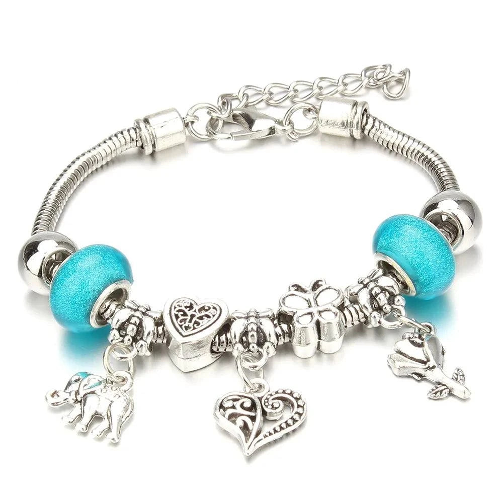 Shop All I Want 26 Shop All I Want 🐘 Antique Elephant Key Lock Bracelet – 6 Colors, Glass Beads & Bangle, DIY Jewelry Gift for Women 🎁