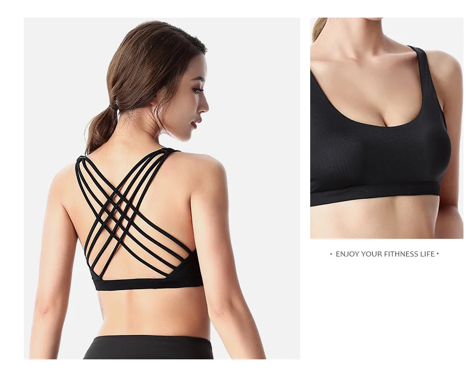 Push Up Sports Bra – Wirefree Padded Crisscross Crop Top for Gym & Yoga 💪✨