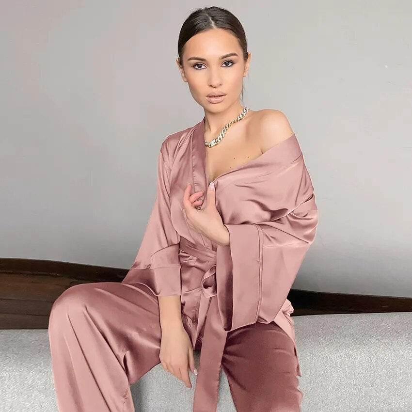 Shop All I Want Light Brown / S SHOP ALL I WANT Comfortable 2-Piece Pajama Set: Smooth Silky Sleepwear 🌙