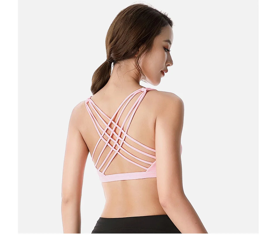 Push Up Sports Bra – Wirefree Padded Crisscross Crop Top for Gym & Yoga 💪✨