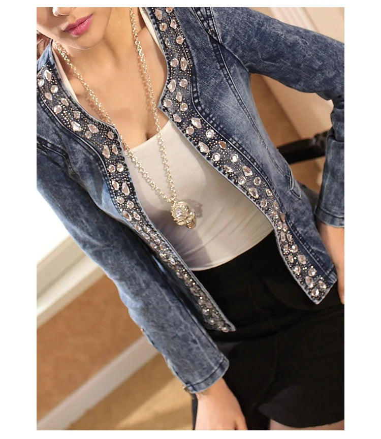 Denim Jacket with Sequins – Vintage Biker Style 🌟