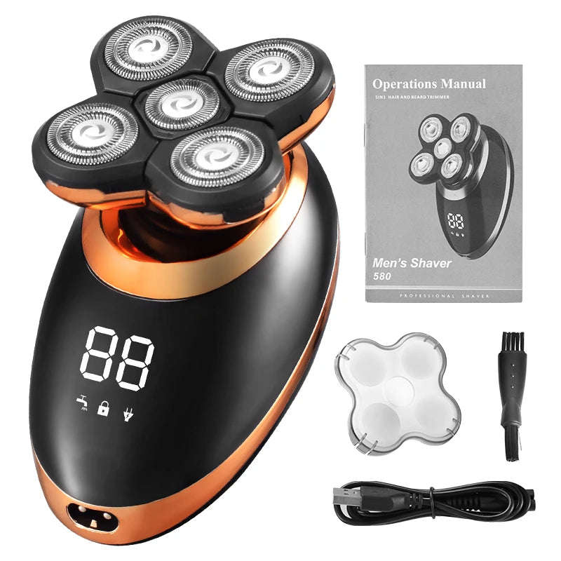 IPX7 Waterproof Electric Shaver – Rechargeable Beard Trimmer & Bald Head Shaving Machine with LCD Display 🧔⚡