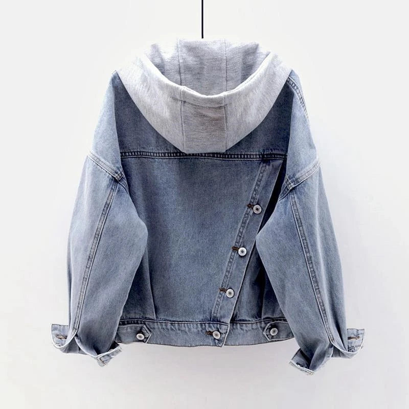 Hooded Denim Jacket | Loose Button-Up Jean Coat for Women 🌼