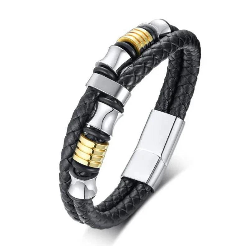 Shop All I Want A7592-Silver SHOP ALL I WANT Classic Cross Leather Bracelet for Men