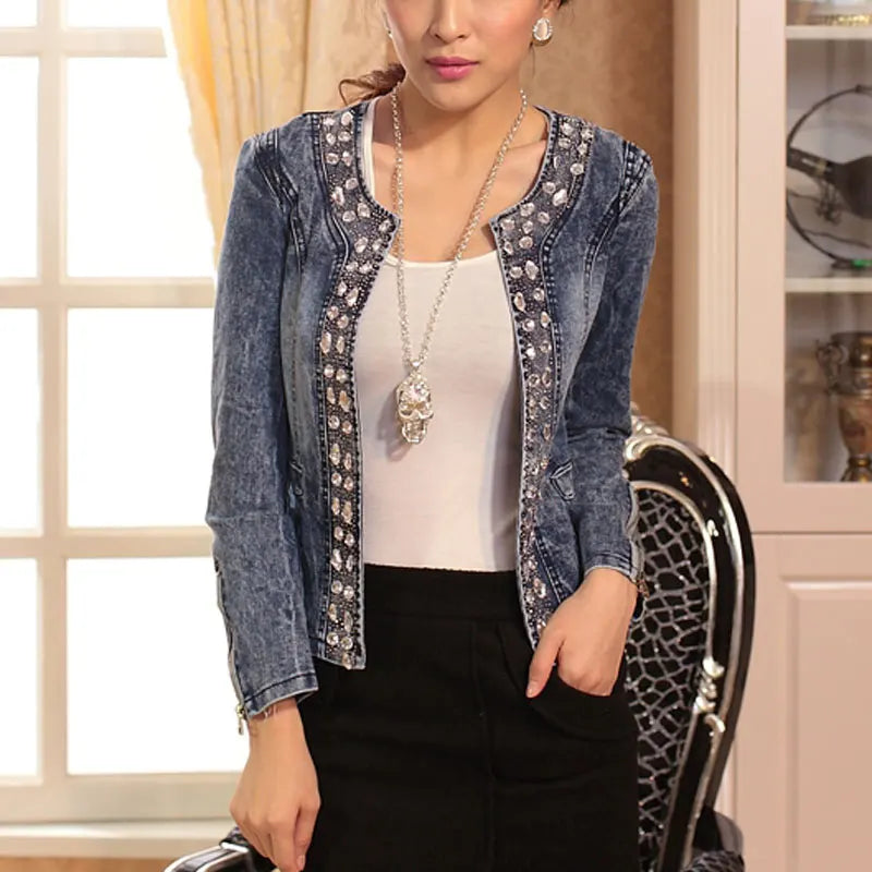 Denim Jacket with Sequins – Vintage Biker Style 🌟