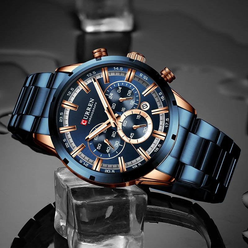 Men's Business Watch | Blue Dial Stainless Steel Waterproof Luxury ⌚