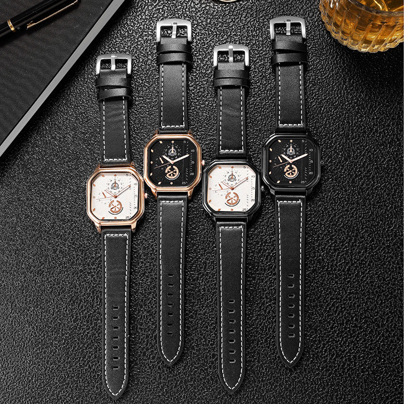 Men’s Quartz Watch – Alloy Dial Business Watch with PU Leather Strap & Big Square Sports Design ⌚⚡