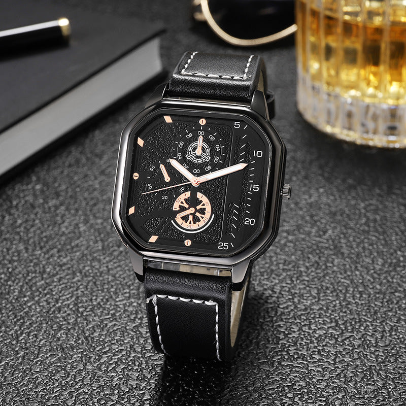 Men’s Quartz Watch – Alloy Dial Business Watch with PU Leather Strap & Big Square Sports Design ⌚⚡