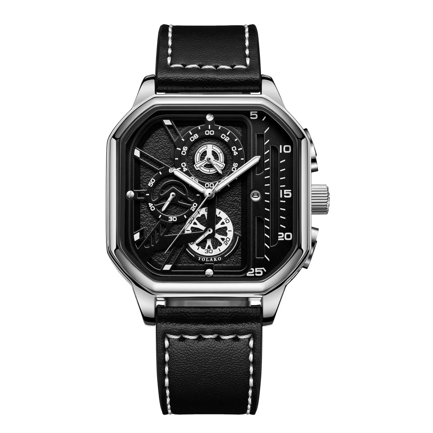 Men’s Quartz Watch – Alloy Dial Business Watch with PU Leather Strap & Big Square Sports Design ⌚⚡