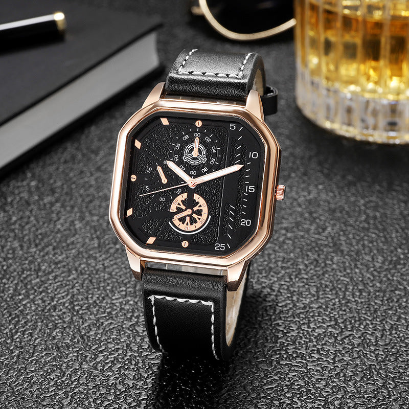 Men’s Quartz Watch – Alloy Dial Business Watch with PU Leather Strap & Big Square Sports Design ⌚⚡