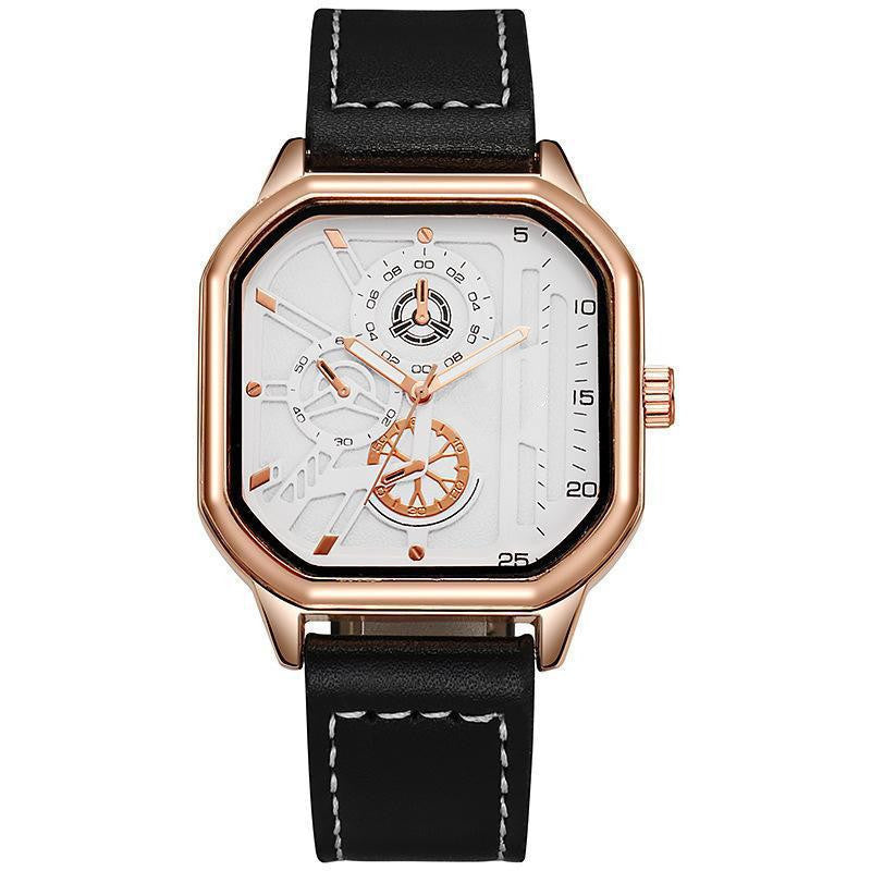 Men’s Quartz Watch – Alloy Dial Business Watch with PU Leather Strap & Big Square Sports Design ⌚⚡