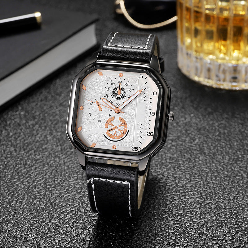 Men’s Quartz Watch – Alloy Dial Business Watch with PU Leather Strap & Big Square Sports Design ⌚⚡