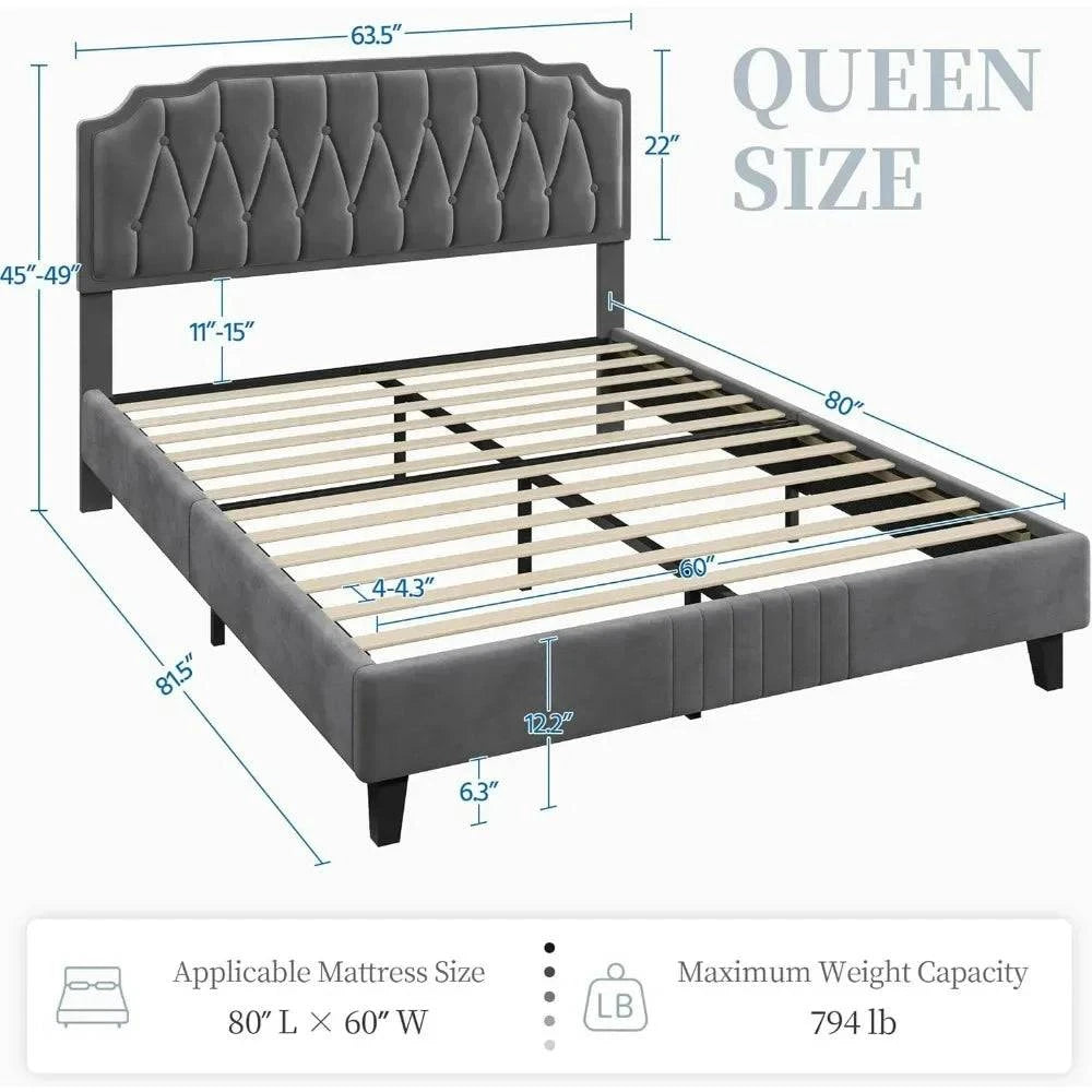 Bed Frame with Curved, Height-Adjustable Headboard & Noise-Free WoodenTransform your bedroom into a serene retreat with this modern bed frame, featuring a curved, height-adjustable headboard for ultimate comfort and style. The velvet fShop All I WantShop All I WantBed Frame