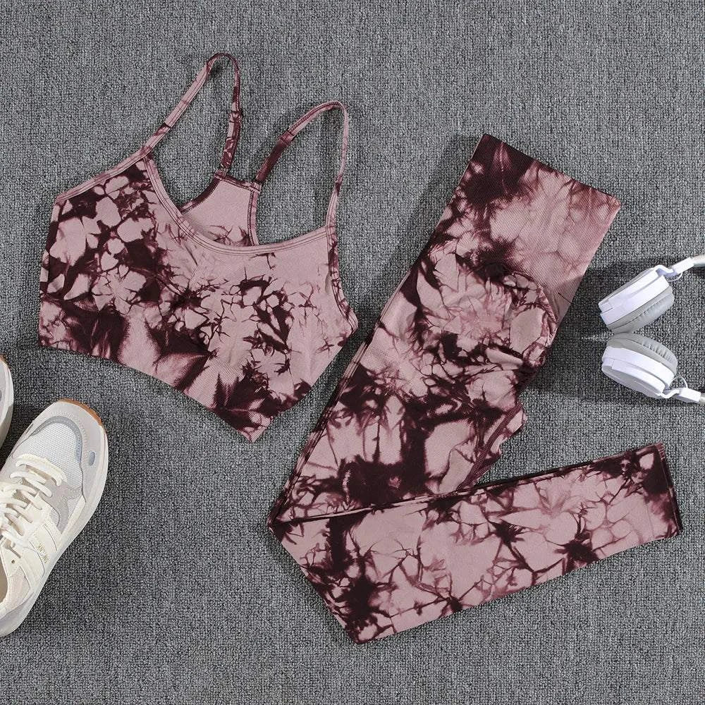 Shop All I Want Wine Red Set / S Shop All I Want Tie-Dye Yoga Set 🌈💪 #FitnessFashion