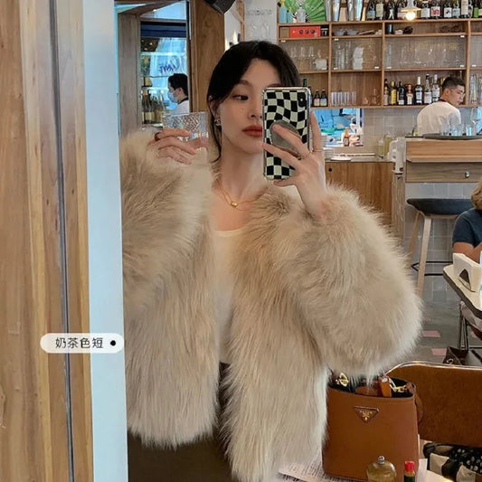 Women’s Faux Fur Coat 2024 – Casual Imitation Fox Fur Jacket for Winter 🍂✨