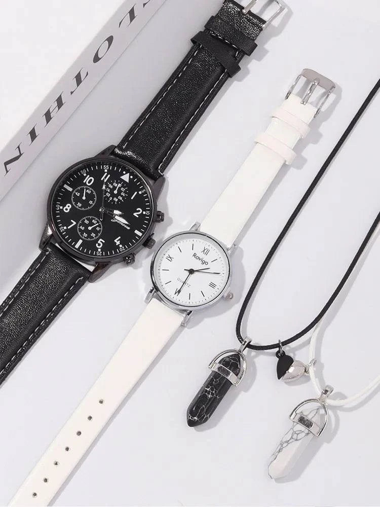 Shop All I Want Shop All I Want ⏱️ 4pcs Minimalist Quartz Wristwatches – Casual, Couple’s Watch Set with Student Strap 💑