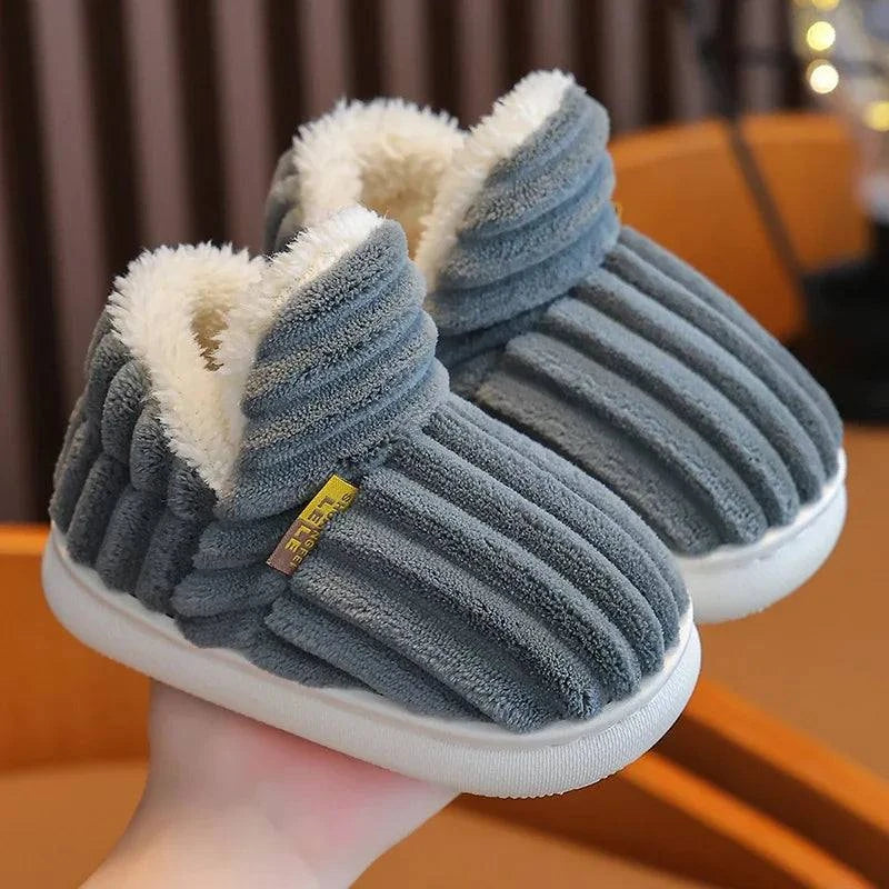 Shop All I Want Shop All I Want ❄️ New Winter Stripe Plush Slippers – Non-Slip, Soft Sole, Warm Cotton Shoes for Kids, Boys & Girls 🌟