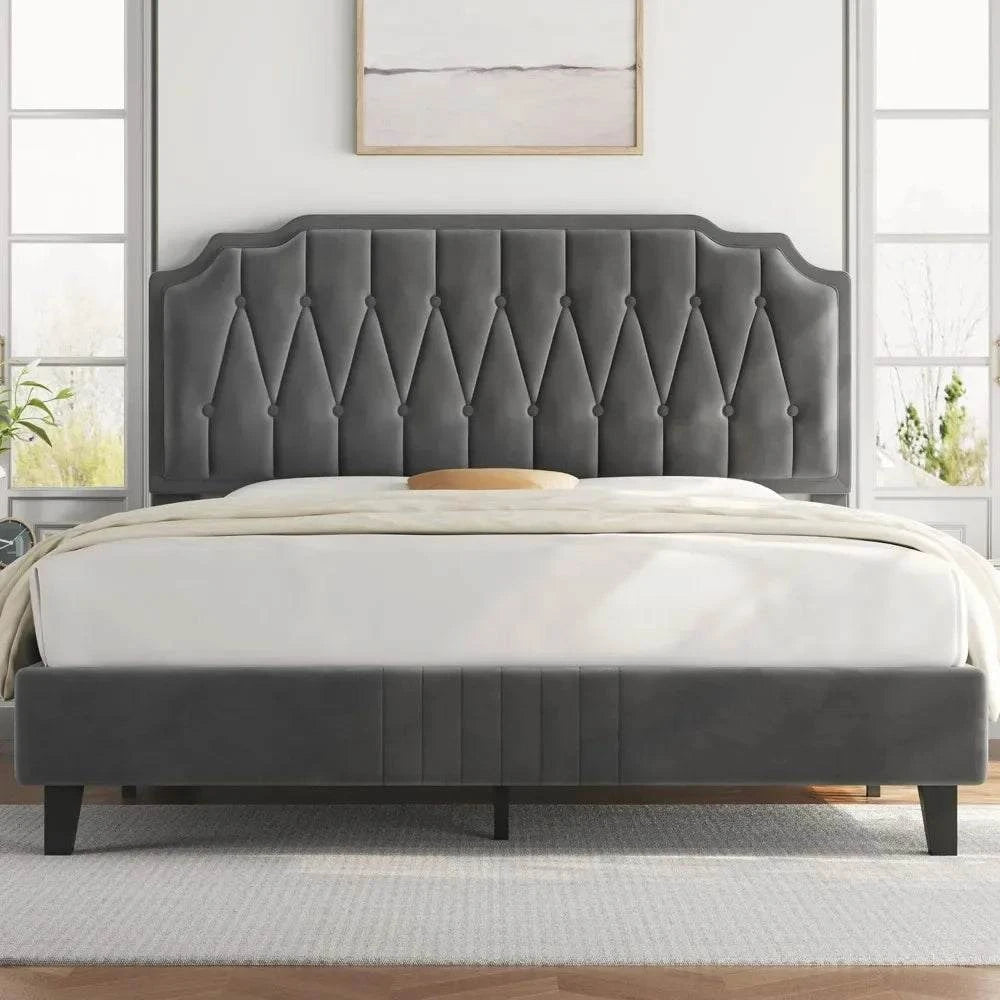 Bed Frame with Curved, Height-Adjustable Headboard & Noise-Free WoodenTransform your bedroom into a serene retreat with this modern bed frame, featuring a curved, height-adjustable headboard for ultimate comfort and style. The velvet fShop All I WantShop All I WantBed Frame