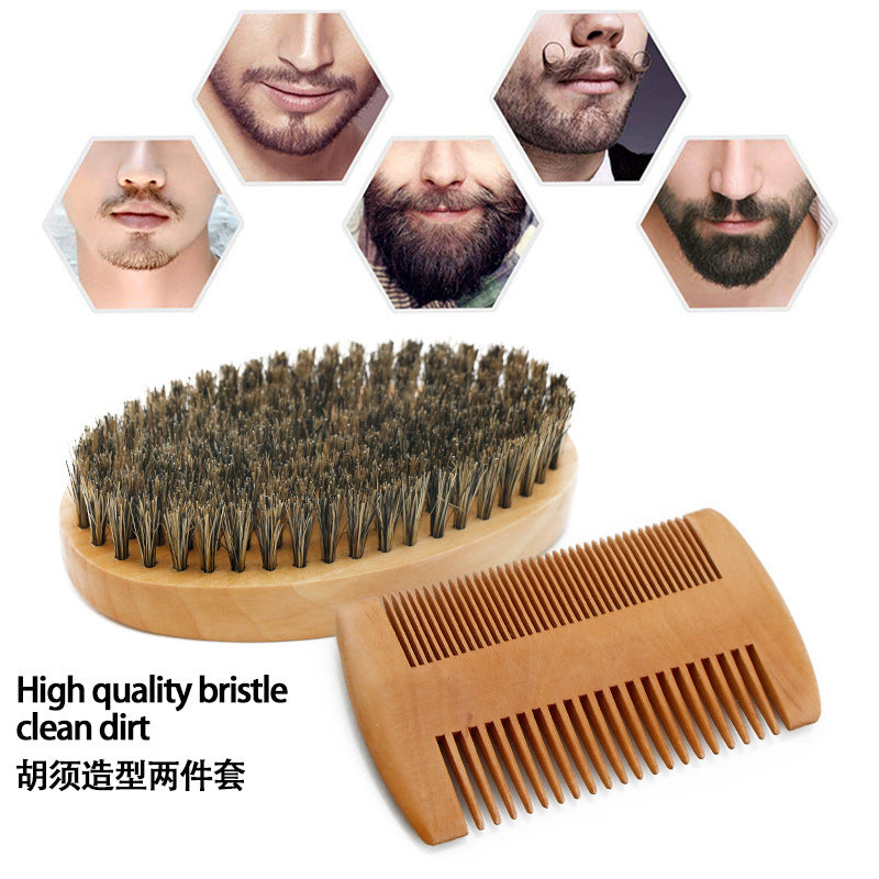 Professional Soft Boar Bristle Wood Beard Brush – Shaving Brush & Mustache Comb Kit with Gift Bag 🎁✨