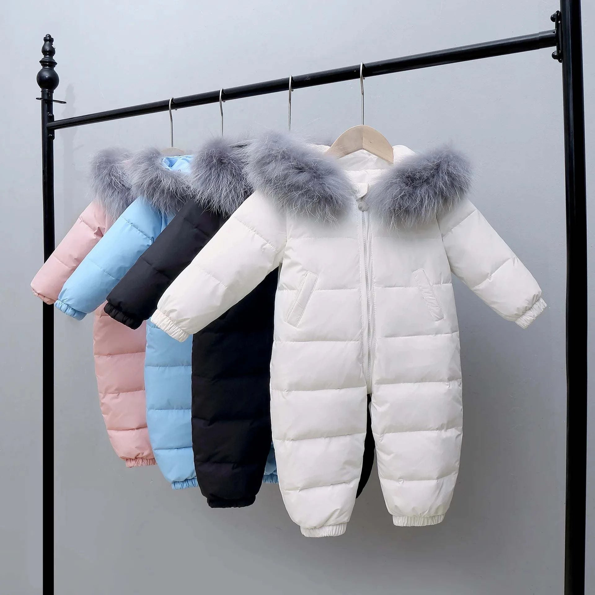 Shop All I Want Shop All I Want ❄️ RAISE Winter Baby Down Jumpsuit – Real Raccoon Fur Hood, Snowsuit for Toddler Boys & Girls, Infant Overalls 🌟