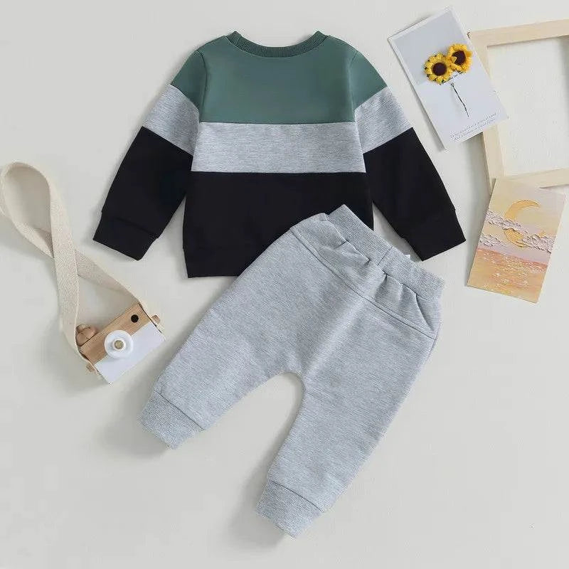 Shop All I Want Shop All I Want 👶 Newborn Baby Boy Pant Set – Autumn 2-Piece Outfit, Contrast Color Sweatshirt & Elastic Pants 🌟