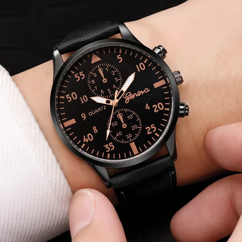 Men's Sports Watches Set | Luxury Quartz Wristwatch with Leather Bracelet ⌚