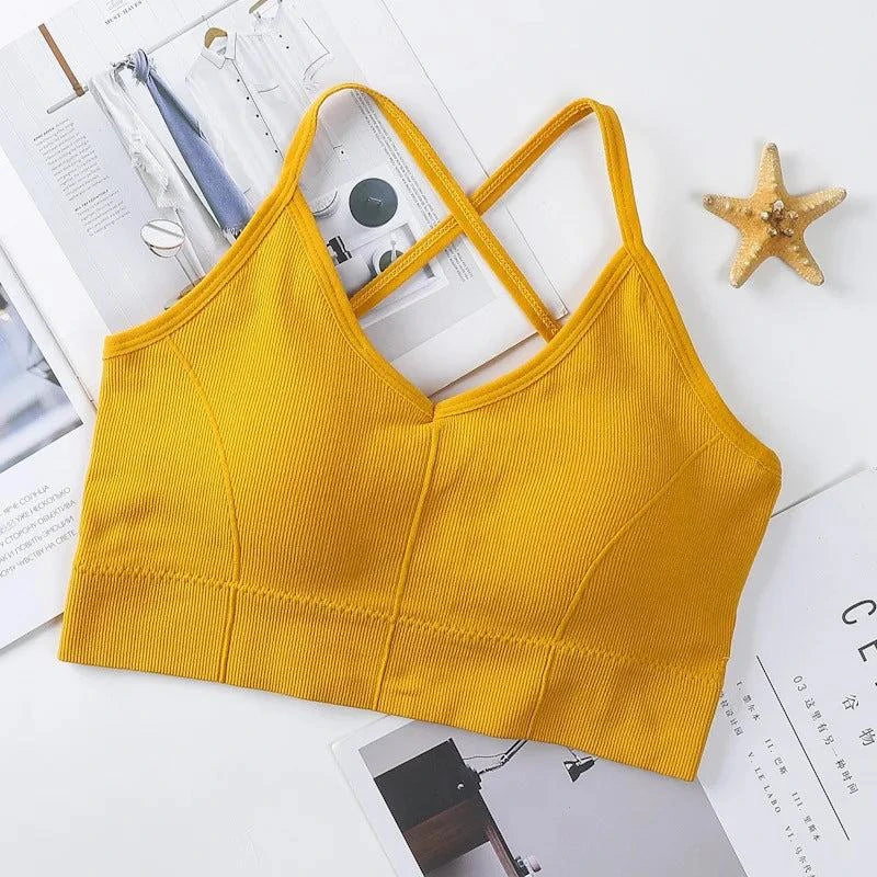 Shop All I Want Yellow / One Size SHOP ALL I WANT Cross Strap Sports Bra 💪🏃‍♀️ #FitnessStyle