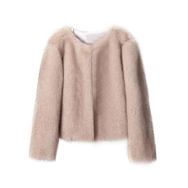 Gradient Cropped Faux Fur Coat – Iconic Street Fashion for Women, Winter Fluffy Short Jacket ❄️🌈