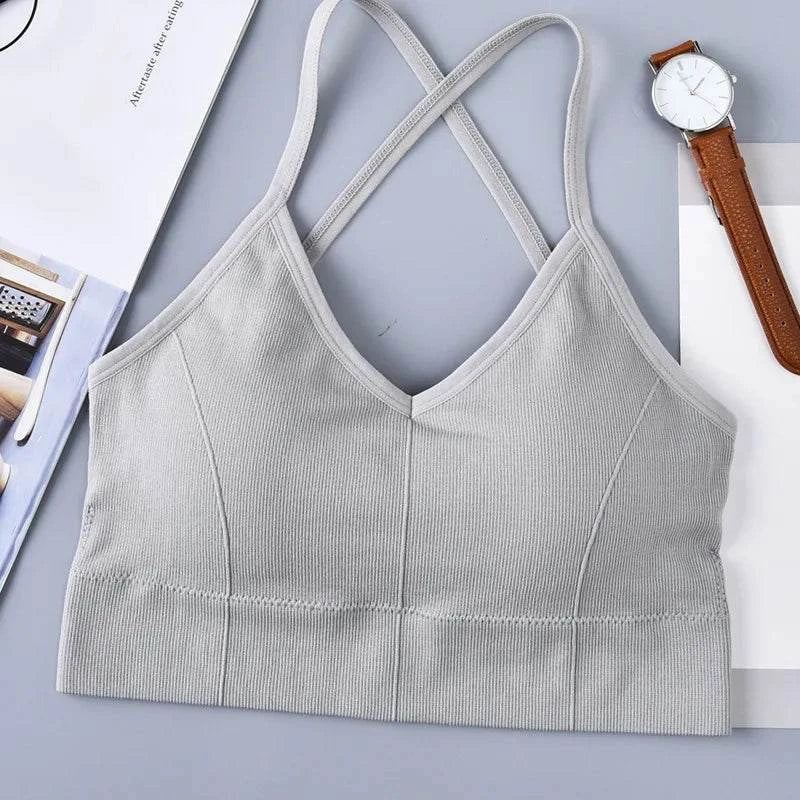 Shop All I Want Light Gray / One Size SHOP ALL I WANT Cross Strap Sports Bra 💪🏃‍♀️ #FitnessStyle