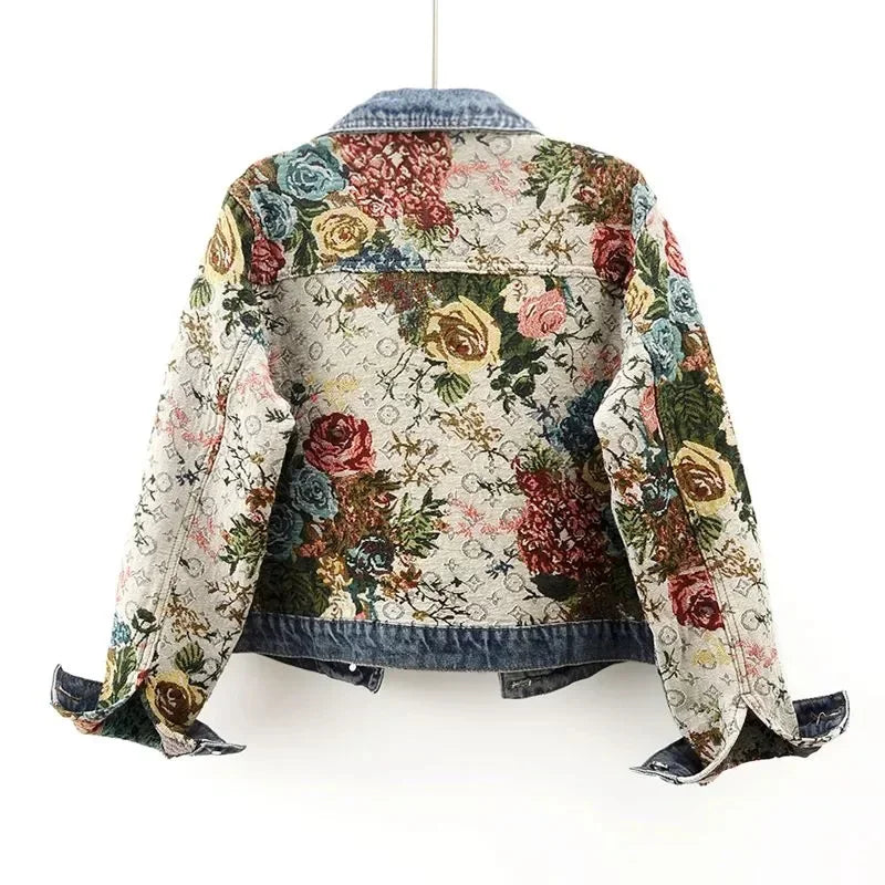 Print Denim Jacket for Women | Splicing Long Sleeve Fashion Coat 🌼