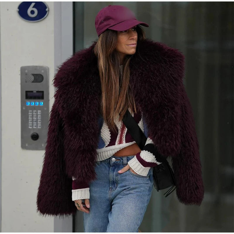 Women’s Faux Fur Jacket Coat – Warm Fluffy Lapel Cardigan for Winter 2025 ❄️✨