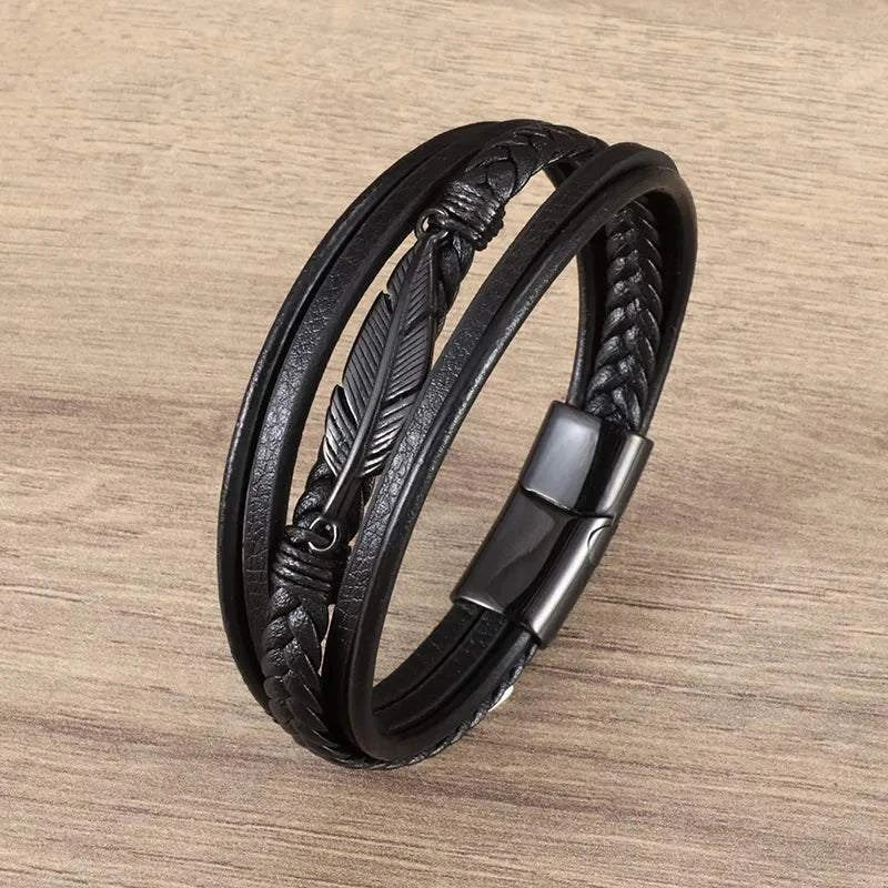 Shop All I Want 11154-Black SHOP ALL I WANT Classic Cross Leather Bracelet for Men