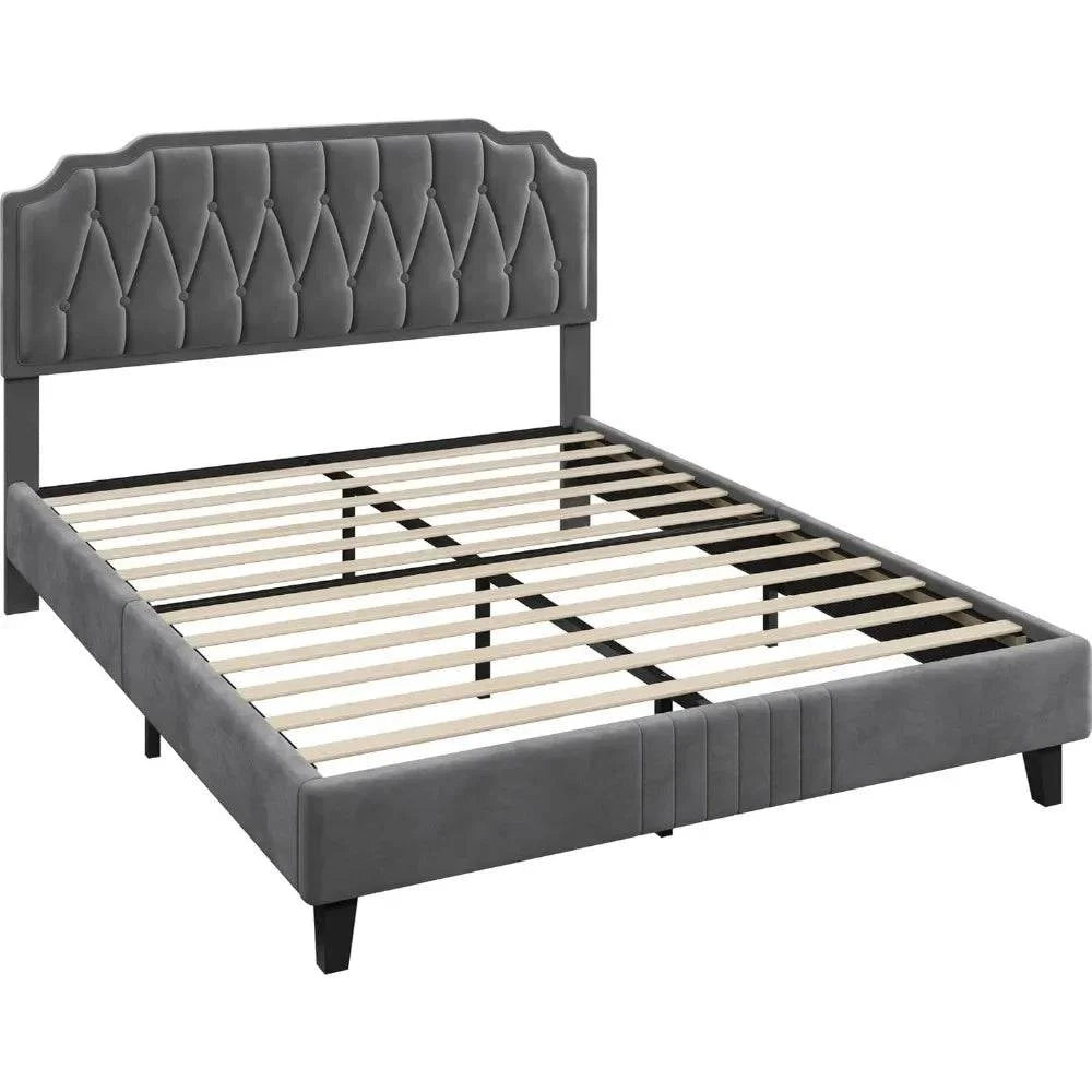 Bed Frame with Curved, Height-Adjustable Headboard & Noise-Free WoodenTransform your bedroom into a serene retreat with this modern bed frame, featuring a curved, height-adjustable headboard for ultimate comfort and style. The velvet fShop All I WantShop All I WantBed Frame