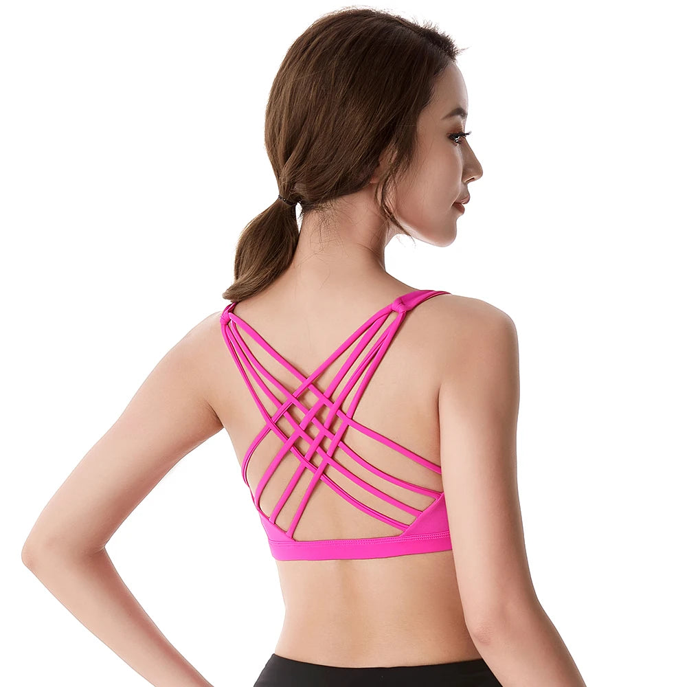 Push Up Sports Bra – Wirefree Padded Crisscross Crop Top for Gym & Yoga 💪✨