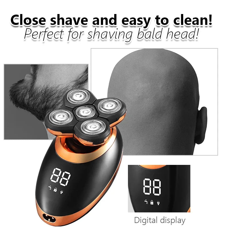 IPX7 Waterproof Electric Shaver – Rechargeable Beard Trimmer & Bald Head Shaving Machine with LCD Display 🧔⚡