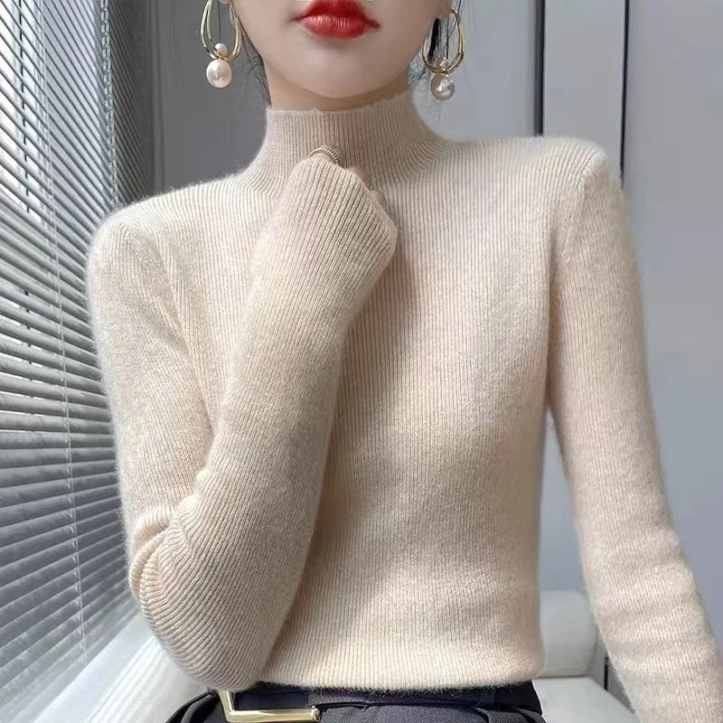 Shop All I Want apricot / One Size SHOP ALL I WANT Half High Neck Knitted Sweater -NYC cozy elegance 🗽