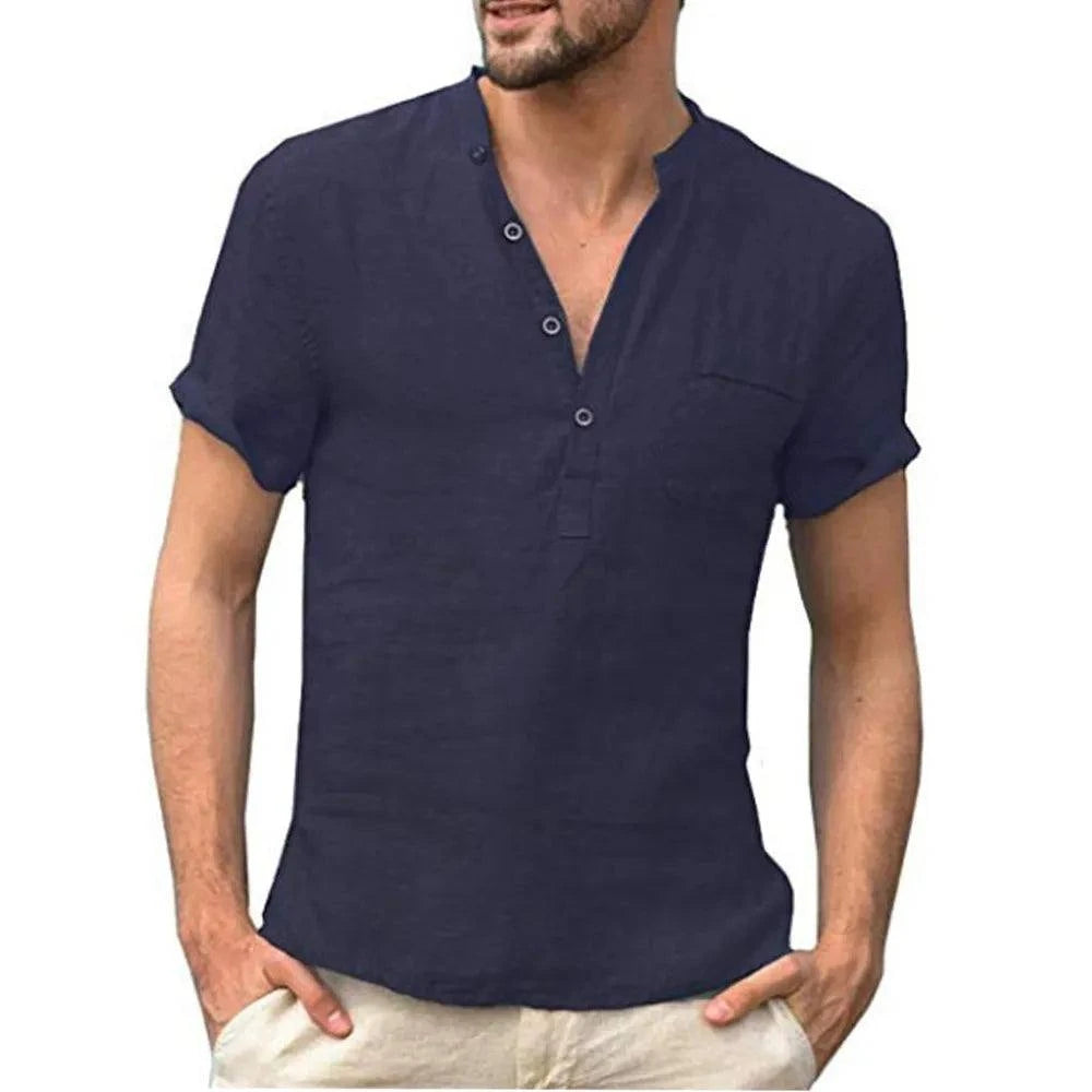 Shop All I Want Navy Blue / US S 50-60 KG SHOP ALL I WANT Men's Cotton & Linen T-Shirt 🌞👕