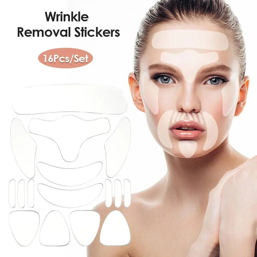 Shop All I Want 16Pcs Set / CHINA Shop All I Want ✨ Reusable Silicone Wrinkle Removal Stickers – Face, Forehead, Neck, Eye, Anti-Aging & Lifting Patches 🌟