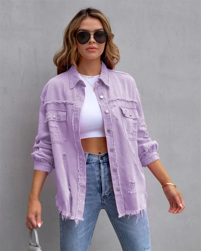 Raw-Edges Denim Jacket | Casual Women’s Outerwear for Spring & Autumn 🌼