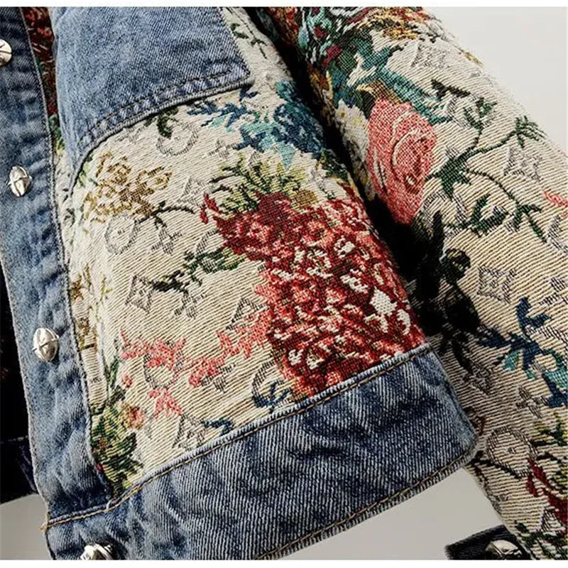 Short Denim Jacket for Women | Loose Patchwork Vintage Coat 🌼